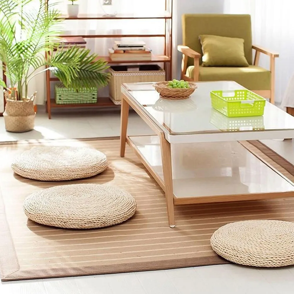 방석 원형 좌식방석 쿠션 스툴 왕골 인테리어 짚 의자방석