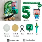 34pcs 픽셀 게임 테마 광장 풍선 녹색 번호 생일 풍선 세트 만화 캐릭터 파티 장식 어린이 깜짝 - 이미지 6