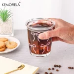 KEMORELA 1/2 팩 보우 유리 컵 핑크 보우 아이스 커피 컵 320ML 컵 귀여운 마시는 컵 숙녀 자매 모임에 적합 - 이미지 3