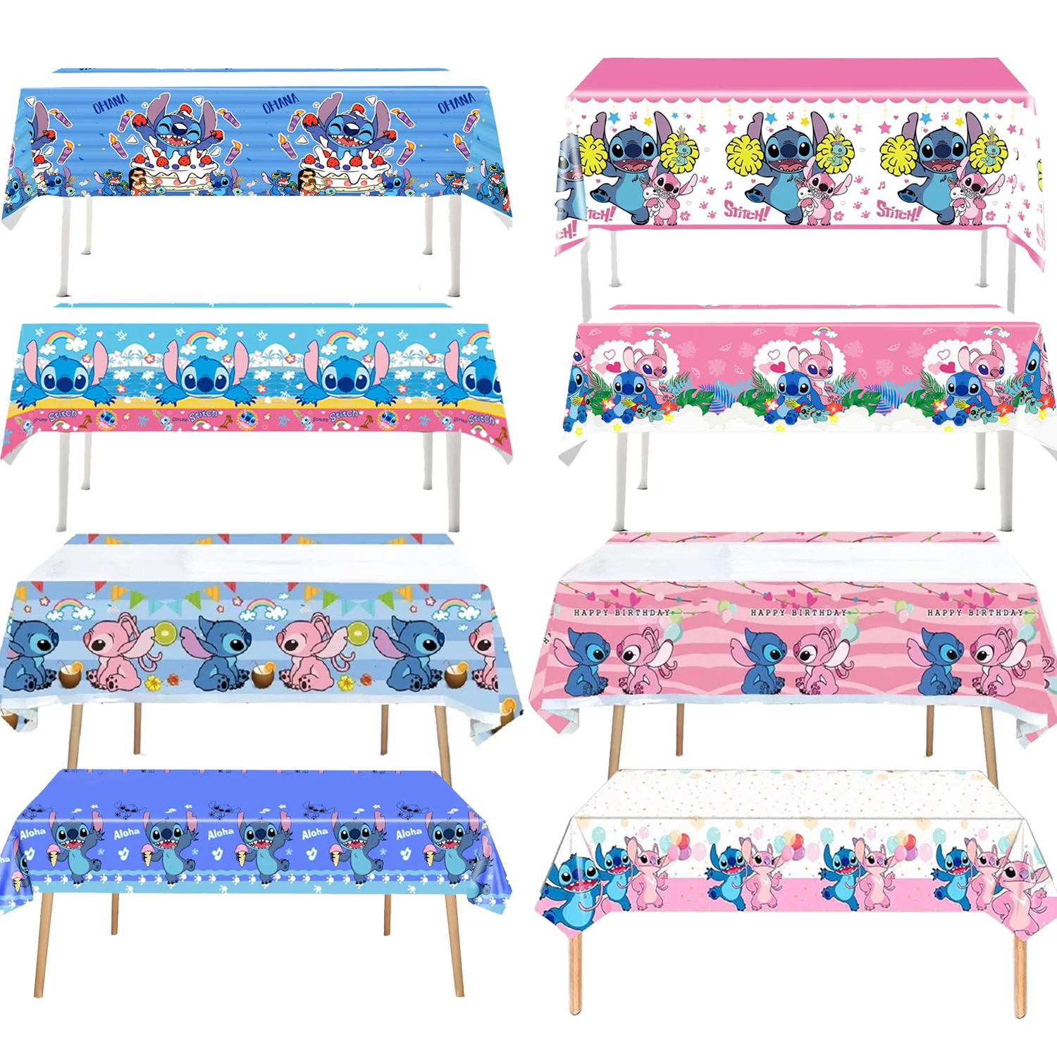 디즈니 스티치 파티 식탁보 어린이 생일 용품 블루 스티치 핑크 천사 장식 테이블 커버 소년 소녀 베이비 샤워