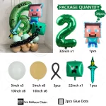 34pcs 픽셀 게임 테마 광장 풍선 녹색 번호 생일 풍선 세트 만화 캐릭터 파티 장식 어린이 깜짝 - 이미지 3