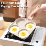 뚜껑이 뒤집힌 논스틱 4 컵 계란 프라이팬, 알루미늄 팬케이크 계란 쿠커, 뒤집개 및 브러시 버거, 오믈렛 요리 팬 - 이미지 4
