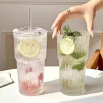 빨대 및 뚜껑이 달린 유리, 600ml 유리 음료 주전자, 고 붕규산염, 물 커피 차, 투명 - 이미지 6