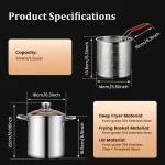 스테인레스 스틸 프라이어 팬 프라이 냄비, 바구니와 뚜껑이 달린 음식 등급 딥 프라이어, 치킨 프라이드 치킨 요리 도구 - 이미지 6