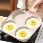 뚜껑이 뒤집힌 논스틱 4 컵 계란 프라이팬, 알루미늄 팬케이크 계란 쿠커, 뒤집개 및 브러시 버거, 오믈렛 요리 팬 - 이미지 6