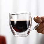 1/2/4개 유리 머그컵 이중벽 유리컵 내열 커피컵 손잡이 라떼 아침 차 우유 물컵 투명 컵 - 이미지 4