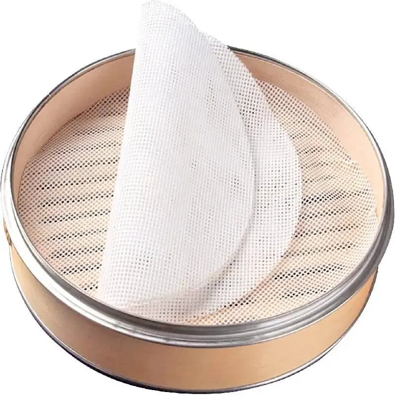 4pcs 실리콘 기선 매트 재사용 가능한 기선 종이 라이너 라운드 딤섬 메쉬 비 스틱 메쉬 매트 패드 빵 만두 베이킹 과자