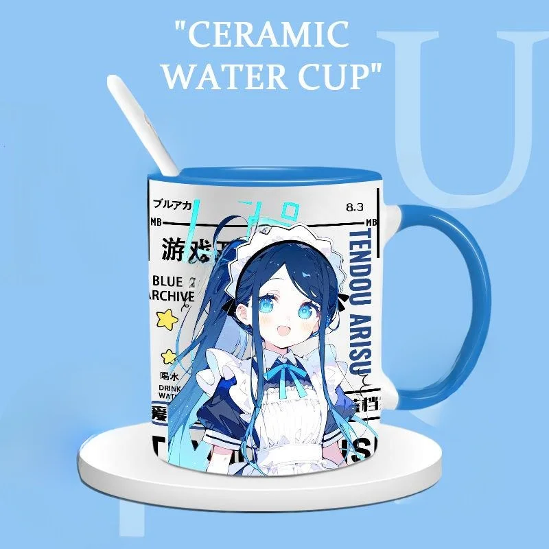 블루 아카이브 머그컵 빈 웨이브 나게 사쿠라다 화이트 울프 바이센 팬아트 세라믹 컵 우유 커피 음료 용기 애니메이션 테마 물병