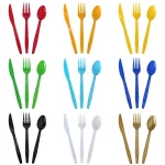 일회용 칼 포크 스푼 칼 붙이 세트 핑크 블루 일회용 식기 생일 파티 장식 웨딩 베이비 샤워 용품 - 이미지 2