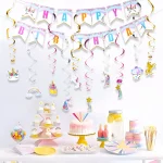 레인보우 유니콘 일회용 식기 해피 1 생일 파티 장식 어린이 호의 선물 유니콘 베이비 샤워 소녀 용품 - 이미지 2