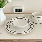 한국 스타일 세라믹 낙서 웃는 얼굴 식기 세트 인용 밥 그릇 커피 컵 마크 컵 식기류 - 이미지 4