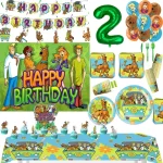 Scobys-do 생일 파티 장식 어린이는 생일 축하 배너 종이 식기 라텍스 풍선 식탁보 베이비 샤워 장식을 선호합니다