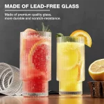 뚜껑과 빨대 세트가 포함된 리브드 유리 컵 4팩, 위스키 칵테일 맥주용 12OZ 빈티지 유리 제품, 뚜껑이 있는 아이스 커피 컵 - 이미지 3