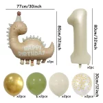 레트로 매트 캐러멜 컬러 공룡 알루미늄 필름 번호 풍선 세트 생일 축하 파티 장식 어린이 배경 사진 소품 - 이미지 3