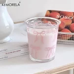 KEMORELA 1/2 팩 보우 유리 컵 핑크 보우 아이스 커피 컵 320ML 컵 귀여운 마시는 컵 숙녀 자매 모임에 적합 - 이미지 4