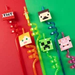 8/16PCS 광부 공예 생일 파티 용품 재사용 가능한 마시는 빨대 8 디자인 세계 픽셀 테마 파티 어린이는 주스 빨대를 선호합니다 - 이미지 2