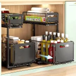 2 계층 당겨 캐비닛 주최자 싱크 주최자 아래 조정 가능한 주방 스토리지 랙 스파이스 항아리 스토리지 랙 슬라이드 아웃 서랍