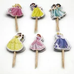 24pc 디즈니 공주 케이크 토퍼 소녀는 아이들을위한 파티 케이크 장식을 선호합니다 생일 축하 파티 케이크 용품 공주 컵케익