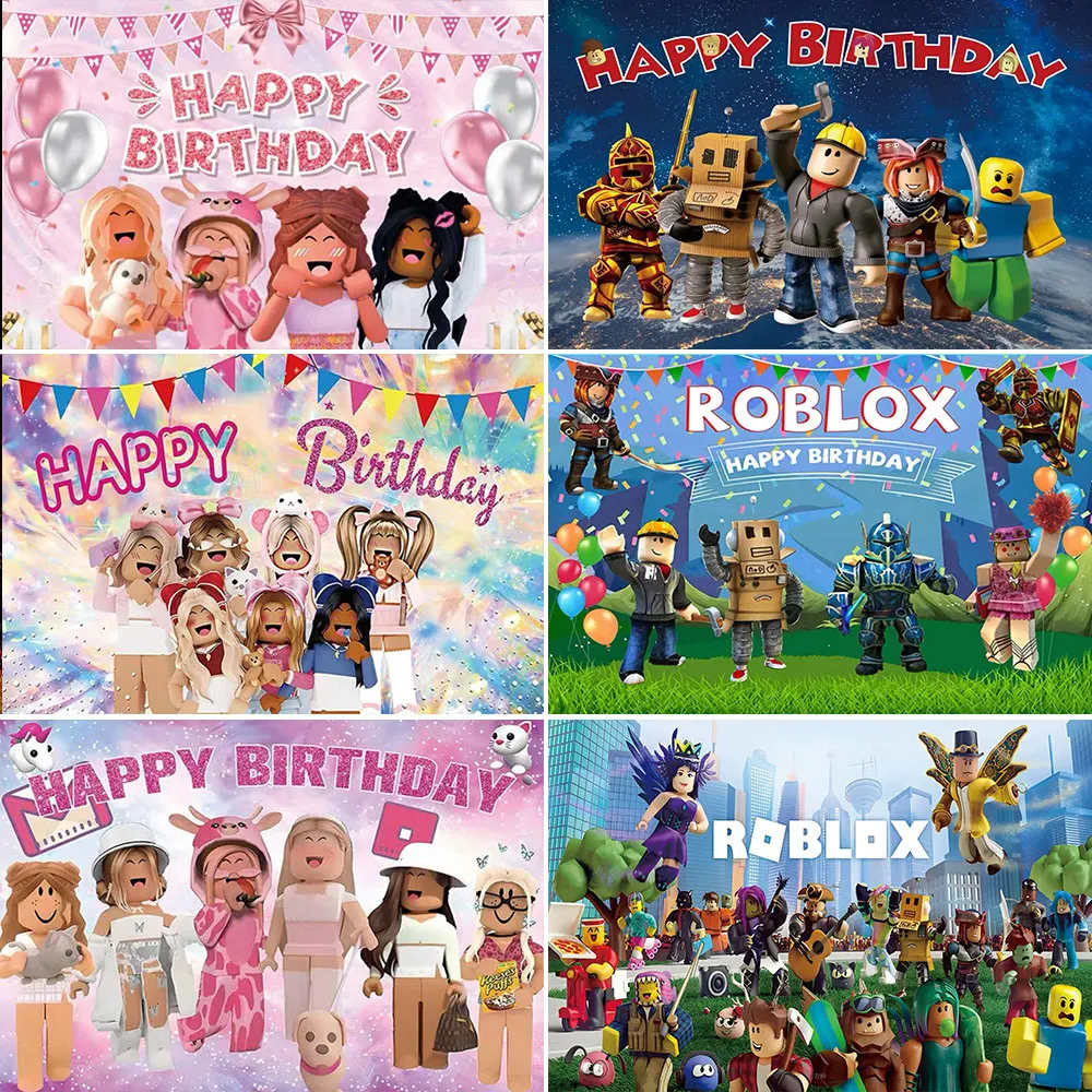 만화 ROBIOX 생일 파티 배경 장식 핑크 소녀 소년 어린이 선물 풍선 배너 베이비 샤워 사진 소품