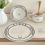 한국 스타일 세라믹 낙서 웃는 얼굴 식기 세트 인용 밥 그릇 커피 컵 마크 컵 식기류