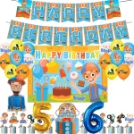 새로운 Blippiing 생일 파티 장식 호일 풍선 배경 배너 케이크 토퍼 아기 생일 파티 용품