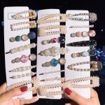 여자 우아한 기하학 진주 머리핀 한국어 스타일 헤어 클립 합금 바레트 여자 헤어 액세서리 헤어 그립 모자를 쓰고 있죠 - 이미지 2