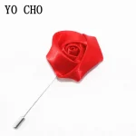 YO CHO 웨딩 Boutonniere 신랑 브로치 핀 실크 장미 꽃 단추 구멍 남성 정장 웨딩 꽃 액세서리 댄스 파티 장식 - 이미지 3
