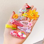 12 개/대 새 여자 귀여운 다채로운 만화 꽃 머리핀 어린이 어린이 사랑스러운 헤어 클립 바레트 패션 헤어 액세서리 - 이미지 2