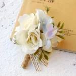 웨딩 액세서리 및 Boutonnieres 남성용 신랑 실크 로즈 Boutonniere 단추 구멍 인공 꽃 꽃다발 꽃다발 브로치 핀 - 이미지 4