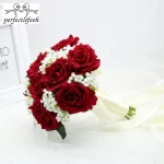 Perfectlifeoh 핫 레드 웨딩 부케 신부 부케 웨딩 장식 Foamflowers 로즈 신부 부케 - 이미지 5