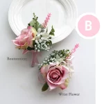 YO CHO Boutonniere 웨딩 코사지와 Boutonnieres 핑크 장미 실크 꽃 Boutonnieres 신랑 남성 결혼 웨딩 액세서리 - 이미지 3
