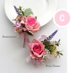 YO CHO Boutonniere 웨딩 코사지와 Boutonnieres 핑크 장미 실크 꽃 Boutonnieres 신랑 남성 결혼 웨딩 액세서리 - 이미지 4