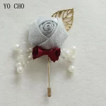 YO CHO Boutonniere 핀 꽃 신랑 들러리 corsmen 웨딩 신랑 Boutonniere 단추 구멍 결혼식 증인 Corsages Prom 액세서리 - 이미지 3