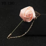 YO CHO 신랑 Boutonniere 코사지 핀 웨딩 실크 꽃 Groomsman Boutonnieres Buttonhole 웨딩 꽃 결혼 액세서리 - 이미지 5