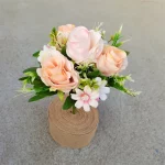 6 헤드 장미 꽃다발 인공 꽃 서양 장미 웨딩 장식 데이지 모란 가짜 꽃 인공 꽃 - 이미지 5