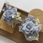 블루 웨딩 Ribbion 손목 코사지 Boutonnière Fleur Artificielle Mariage 남자 신랑 Fiori Da Polso - 이미지 3