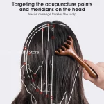 나무 자오선 마사지 빗, 정전기 방지, 6 클로 헤드 마사지기, 혈액 순환 촉진, 바디 구아샤 도구, 헤드 마사지 브러시 - 이미지 2