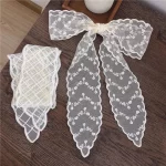 여성 좁은 긴 흰색 속이 빈 레이스 스카프 Hairbands 솔리드 ​​컬러 꽃 수 놓은 리본 목걸이 헤어 타이 여름 모자를 쓰고 있죠 - 이미지 6