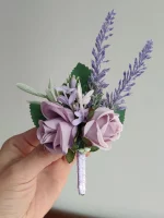Boutonniere 남성용 신부 들러리 라벤더 조화, 웨딩 액세서리, 보라색 단추 구멍, 무도회, 코르사주 테이블 장식 - 이미지 5