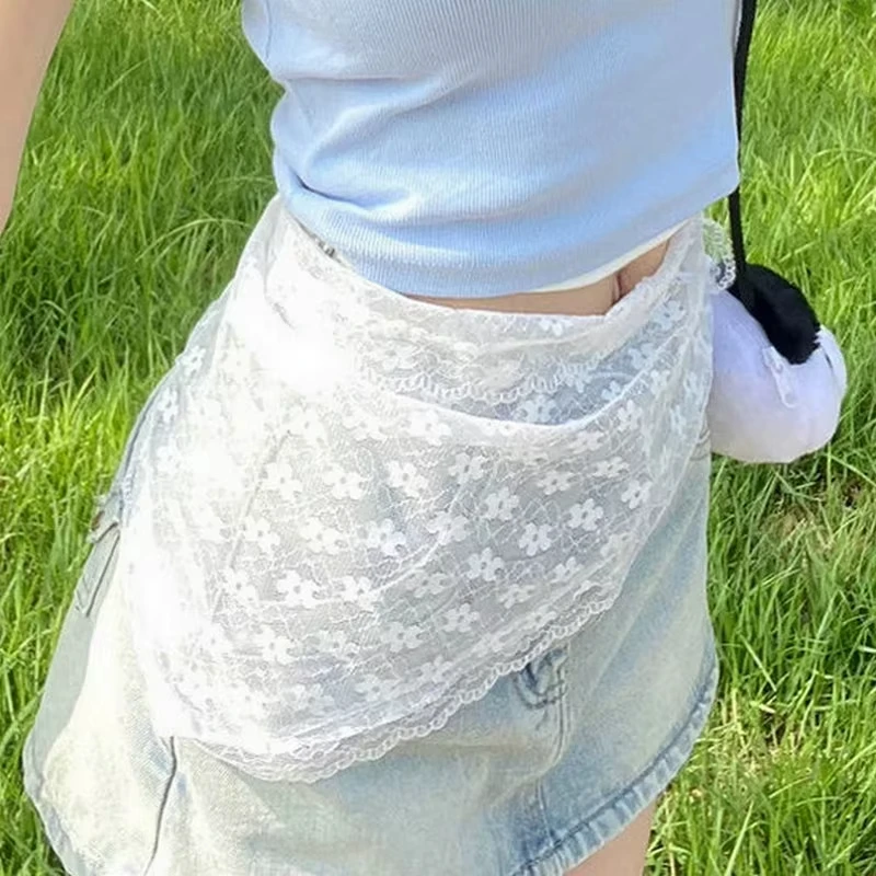 레트로 달콤한 꽃 삼각형 머리 스카프 여성 스퀘어 스카프 머리띠 한국어 프랑스어 목가적 인 머리 장식 소녀 여름 레이스 머리 장식