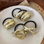 새로운 디자인 간단한 금속 기하학 머리띠 여자 패션 다목적 헤어 밧줄 소녀 넥타이 포니 테일 고무 밴드 헤어 액세서리 레트로 - 이미지 4