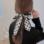 여성을위한 패션 인쇄 실크 헤어 스카프 쉬폰 긴 리본 포니 테일 넥타이 머리띠 - 이미지 6