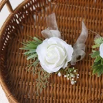 화이트 Boutonniere 웨딩 액세서리 신랑 코사지 브로치 꽃 인공 실크 장미 - 이미지 5