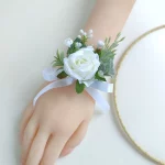 Boutonniere 웨딩 꽃 인공 실크 장미 손목 코사지 팔찌, 신부 들러리, 남자 단추 홀, 하객 결혼 액세서리 - 이미지 3