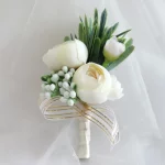 Boutonniere 꽃 코사지 핀 Boutonniere Buttonhole 남자 웨딩 팔찌 신부 들러리 웨딩 Buttonhole 증인 코사지 2024 - 이미지 3