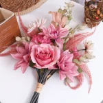 장미 다리아 인공 꽃 웨딩 장식 신부 꽃다발 크리스마스 파티 가짜 꽃 홈 가든 어레인지먼트