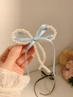 여성용 진주 활 리본 머리핀, 고급 감각, 한국 스타일 백 헤드 스푼, 덕빌 머리핀, 여름 - 이미지 3