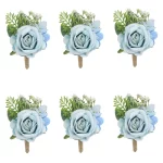 더스티 블루 로즈 Boutonniere 6 개 Groomsmen Groom Boutonnieres 웨딩 베스트 맨 코사지 가을 빈티지 소박한 결혼 꽃 - 이미지 4