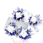 화이트 웨딩 Boutonniere 로얄 블루 잎 Ribbion 손목 코사지 Boutonnière Mariage Homme 웨딩 소품 - 이미지 3