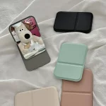 데스크탑 메이크업 거울 솔리드 컬러 PU 가죽 간단한 휴대용 휴대용 메이크업 거울 접이식 학생 컴팩트 귀여운 포켓 거울 - 이미지 6